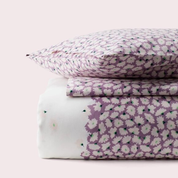 Kate Spade King Floral Duvet Cover Set Lilac Carnation Cotton 3-Piece - Picture 3 of 8